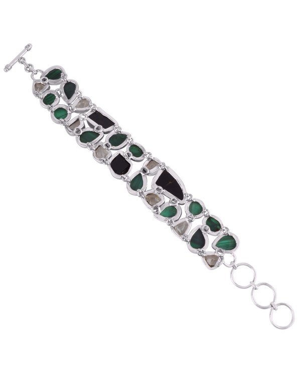 Malachite Tektite and Green Amethyst Silver Bracelet in Wholesale Price