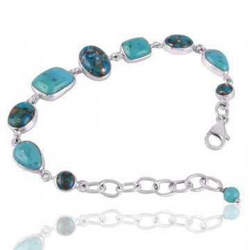 Kingman Turquoise Blue Copper and Arizona Turquoise Silver Bracelet