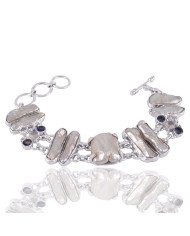 White Baroque Pearl Iolite and Rainbow Moonstone Silver Bracelet