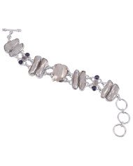 White Baroque Pearl Iolite and Rainbow Moonstone Silver Bracelet