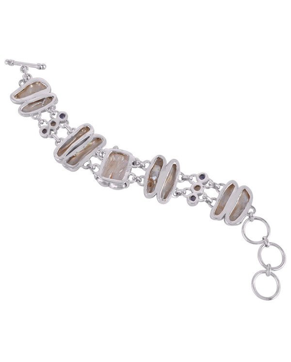 White Baroque Pearl Iolite and Rainbow Moonstone Silver Bracelet