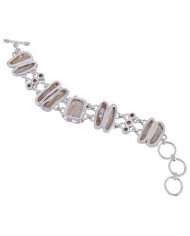 White Baroque Pearl Iolite and Rainbow Moonstone Silver Bracelet