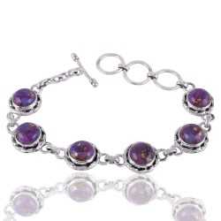 Purple Kingman Copper Turquoise Gemstone Silver Bracelet