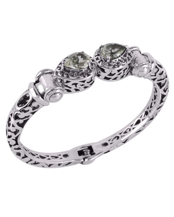 Green Amethyst AKA Prasiolite Designer Openable Silver Bangle Bracelet
