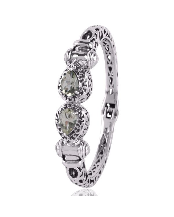 Green Amethyst AKA Prasiolite Designer Openable Silver Bangle Bracelet