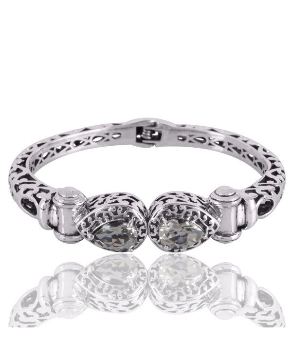 Green Amethyst AKA Prasiolite Designer Openable Silver Bangle Bracelet