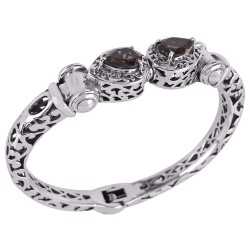 Smoky Quartz Smokey Designer Openable Silver Bangle Bracelet
