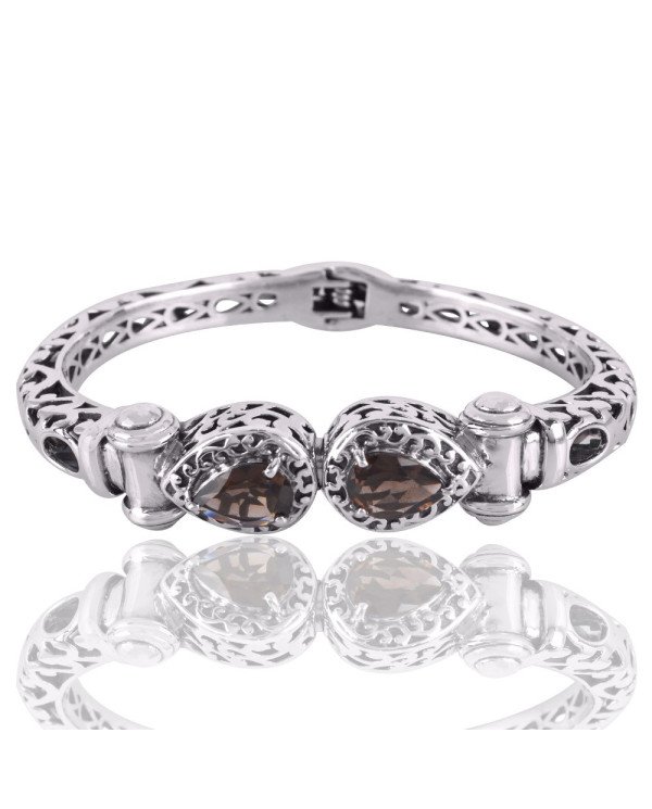 Smoky Quartz Smokey Designer Openable Silver Bangle Bracelet