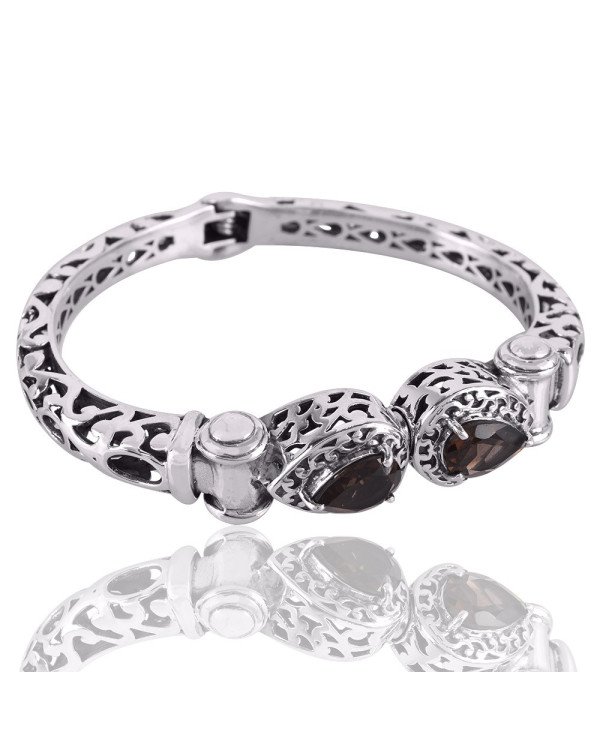 Smoky Quartz Smokey Designer Openable Silver Bangle Bracelet