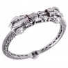 925 Solid Sterling Silver Garnet Stone Bangle + Bracelet.