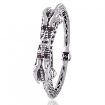 925 Solid Sterling Silver Garnet Stone Bangle + Bracelet.