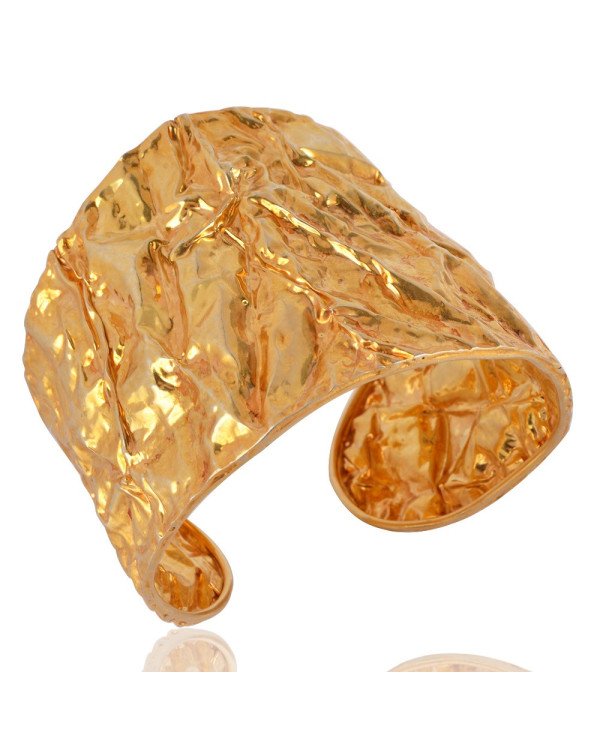 18K Gold Plated Sterling Silver Hand Hammered Foil Cuff Bracelet