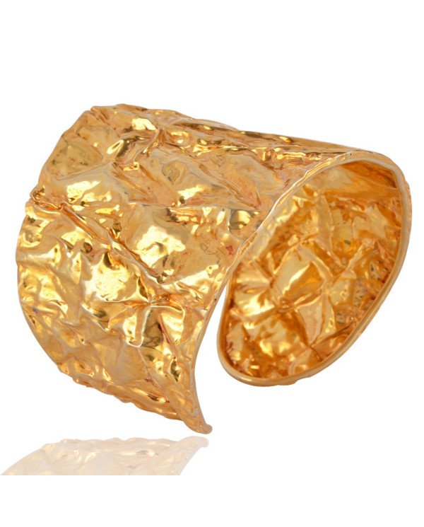 18K Gold Plated Sterling Silver Hand Hammered Foil Cuff Bracelet