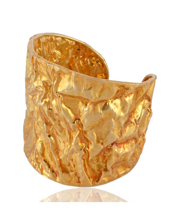 18K Gold Plated Sterling Silver Hand Hammered Foil Cuff Bracelet