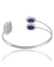 Kyanite Rainbow Moonstone and Rough Tanzanite Solid Silver Handmade Cuff Bracelet