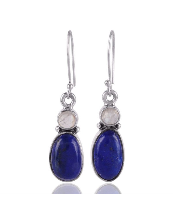 Lapis Lazuli and Rainbow Moonstonr Two Stone 925 Silver Earring