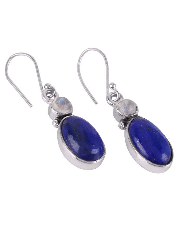 Lapis Lazuli and Rainbow Moonstonr Two Stone 925 Silver Earring