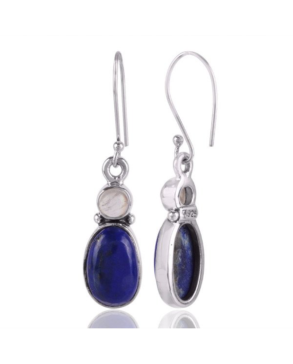 Lapis Lazuli and Rainbow Moonstonr Two Stone 925 Silver Earring
