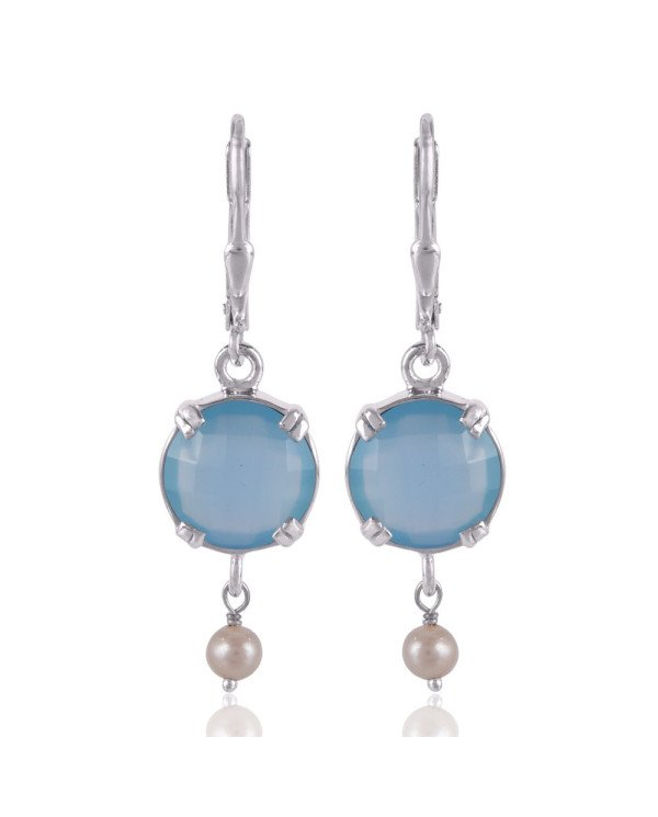 Blue Onyx and Pearl Dangle Drop Silver Earring Designer Earring for Girls and Womens