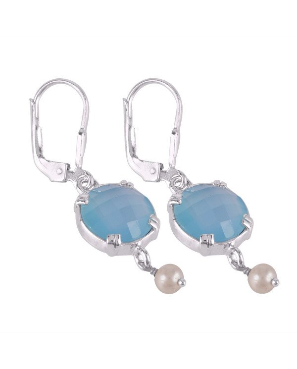 Blue Onyx and Pearl Dangle Drop Silver Earring Designer Earring for Girls and Womens