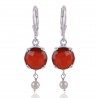 Red Onyx and Pearl Dangle Drop Silver Earring Designer Earring for Girls and Womens