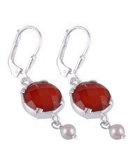 Red Onyx and Pearl Dangle Drop Silver Earring Designer Earring for Girls and Womens
