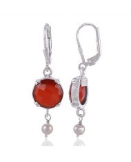 Red Onyx and Pearl Dangle Drop Silver Earring Designer Earring for Girls and Womens
