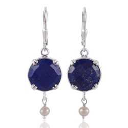 Lapis Lazuli and Pearl Dangle Drop Silver Earring Designer Earring for Girls and Womens