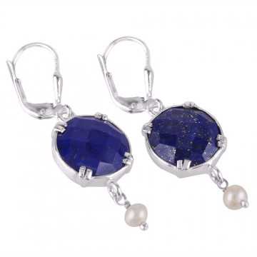 Lapis Lazuli and Pearl Dangle Drop Silver Earring Designer Earring for Girls and Womens