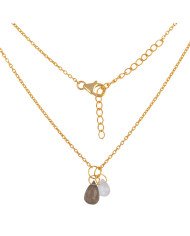 Smoky Quartz and Rainbow Moonstone Drop Necklace Small Gold Plated Silver Necklace