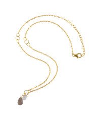 Smoky Quartz and Rainbow Moonstone Drop Necklace Small Gold Plated Silver Necklace