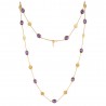 Opera Necklace Amethyst and Filigree Charm Gold Plated Silver Long Necklace for Womens and Girls