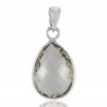 Prasiolite Green Amethyst Tear Drop Bezel Sterling Silver Pendant