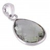 Prasiolite Green Amethyst Tear Drop Bezel Sterling Silver Pendant
