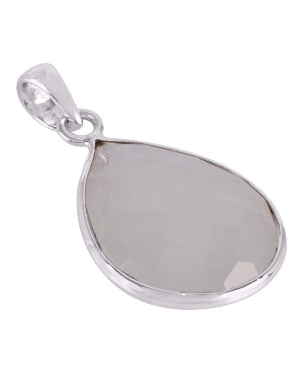 Rainbow Moonstone Teardrop Bezel Set Pendant in 925 Sterling Silver