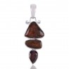Canadian Ammolite and Garnet Three Gemstone Silver Pendant Necklace