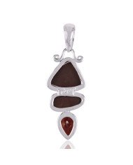 Canadian Ammolite and Garnet Three Gemstone Silver Pendant Necklace