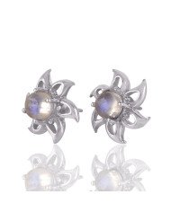 Rainbow Moonstone Solid Silver Designer Flower Stud Earrings