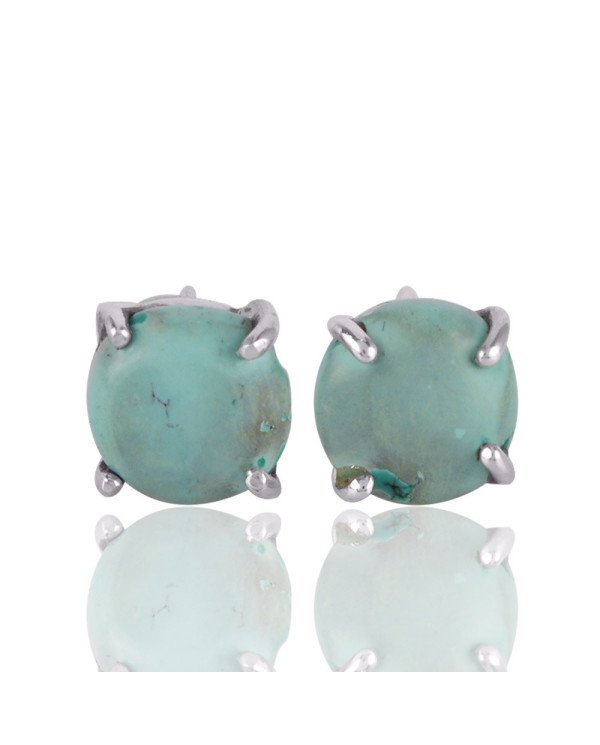 Tibetan Turquoise Gemstone Prong Set Silver Studs | Jewels Artisan.