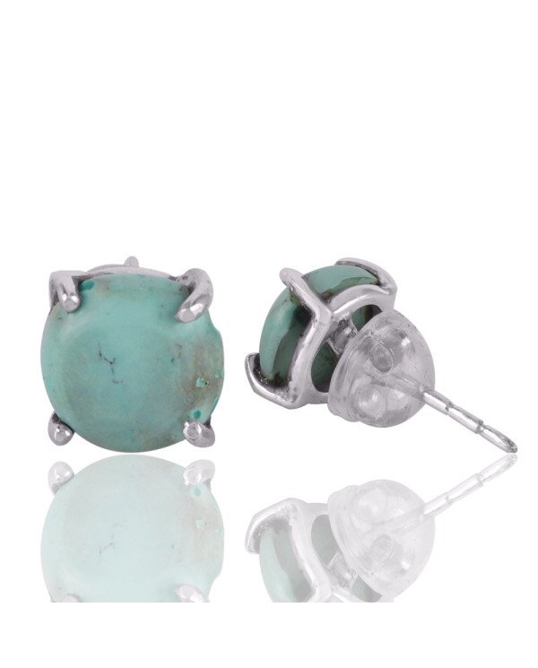 Tibetan Turquoise Gemstone Prong Set Silver Studs | Jewels Artisan.