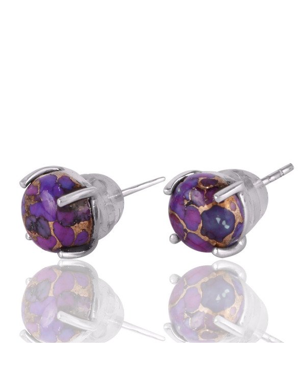 Purple Copper Turquoise Small Silver Studs Earrings