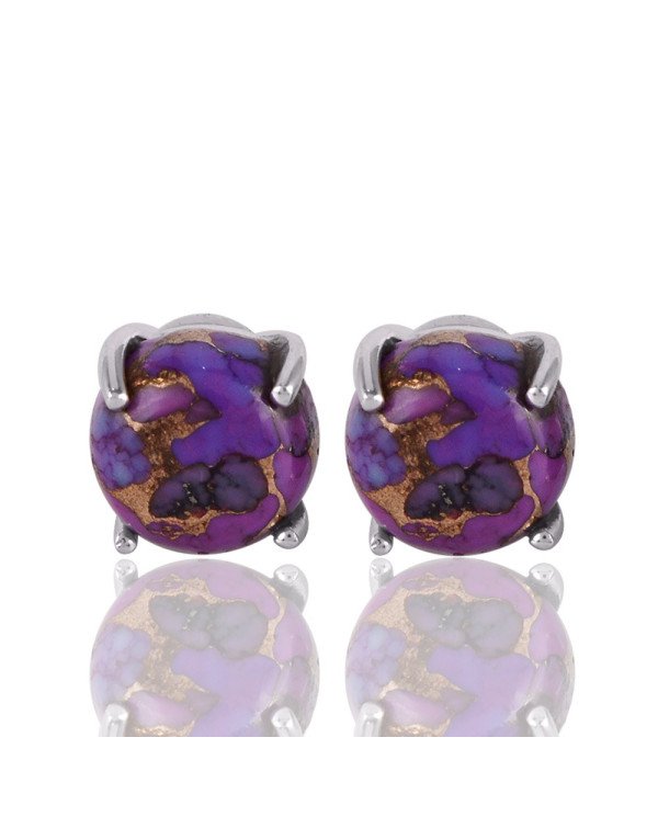 Purple Copper Turquoise Small Silver Studs Earrings