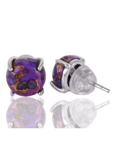 Purple Copper Turquoise Small Silver Studs Earrings