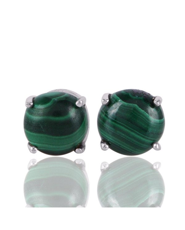 Malachite and Silver Green Stone Stud Earrings