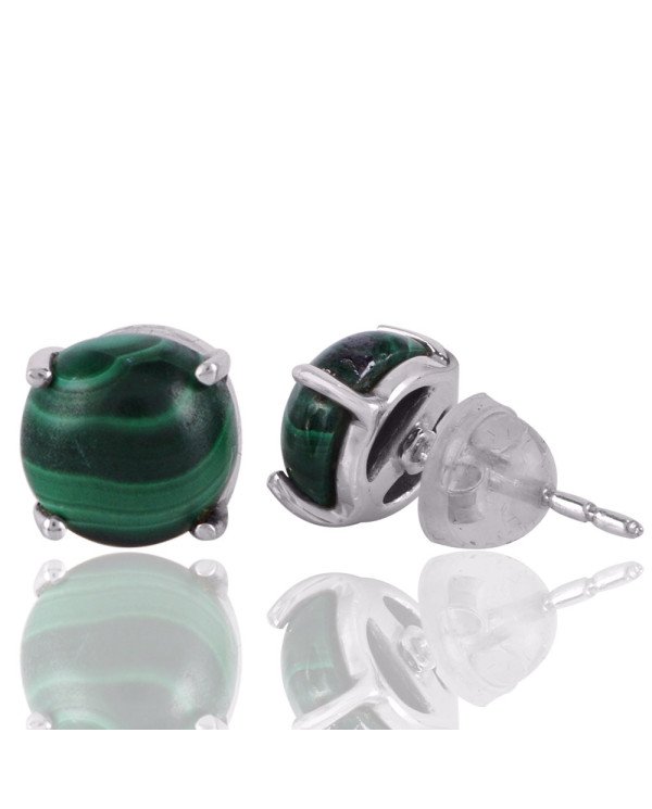 Malachite and Silver Green Stone Stud Earrings