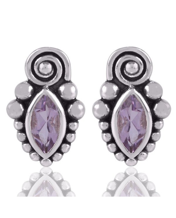 Amethyst and 925 Silver Small Stud for Girls Earring