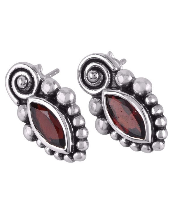 Garnet and Solid Silver Small Stud for Womens Everyday Wear Earrings