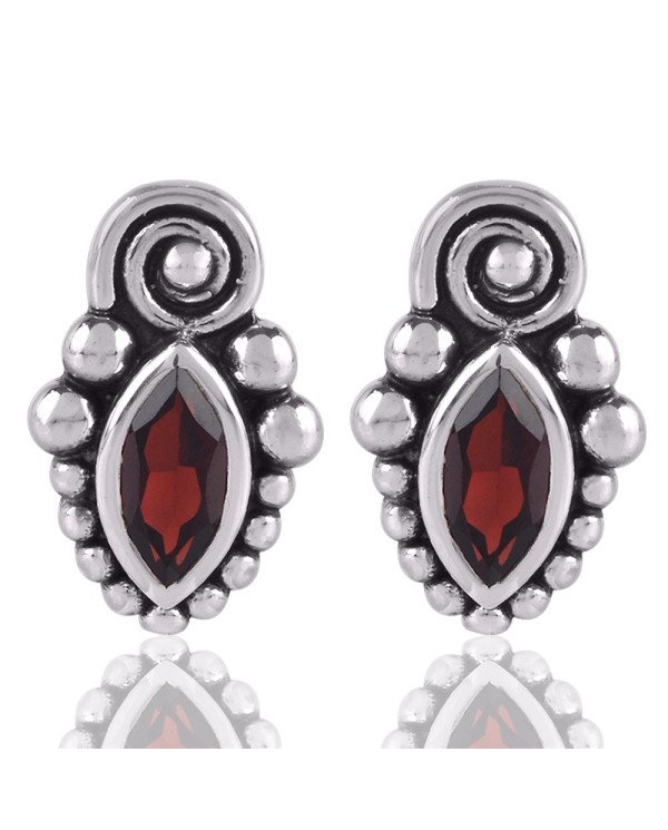 Garnet and Solid Silver Small Stud for Womens Everyday Wear Earrings