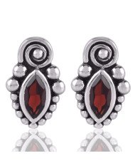 Garnet and Solid Silver Small Stud for Womens Everyday Wear Earrings