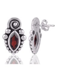 Garnet and Solid Silver Small Stud for Womens Everyday Wear Earrings
